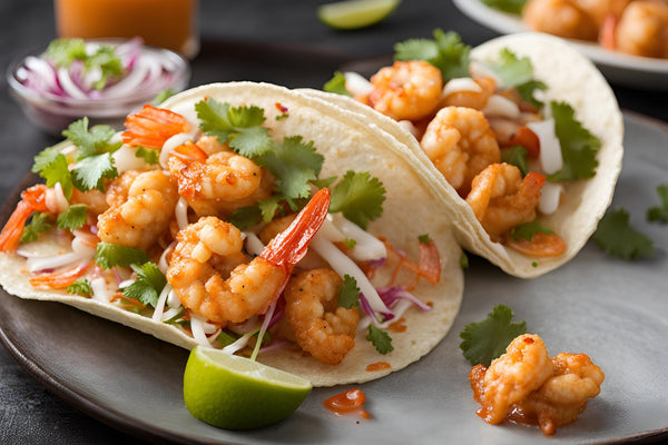 Tacos de camarones picantes de bang bang con ensalada cremosa