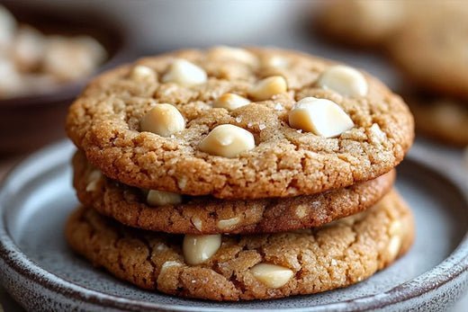 Galletas de nueces de macadamia de chocolate blanco decadente