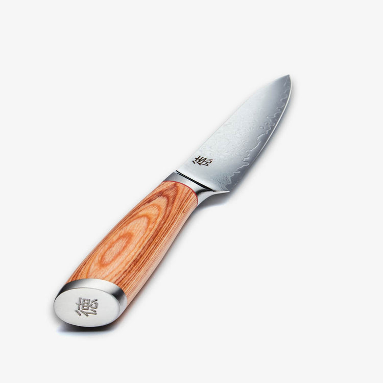 Haruta Cuchillo multiusos japonés de acero damasco VG10 de 5 pulgadas con mango de madera y funda
