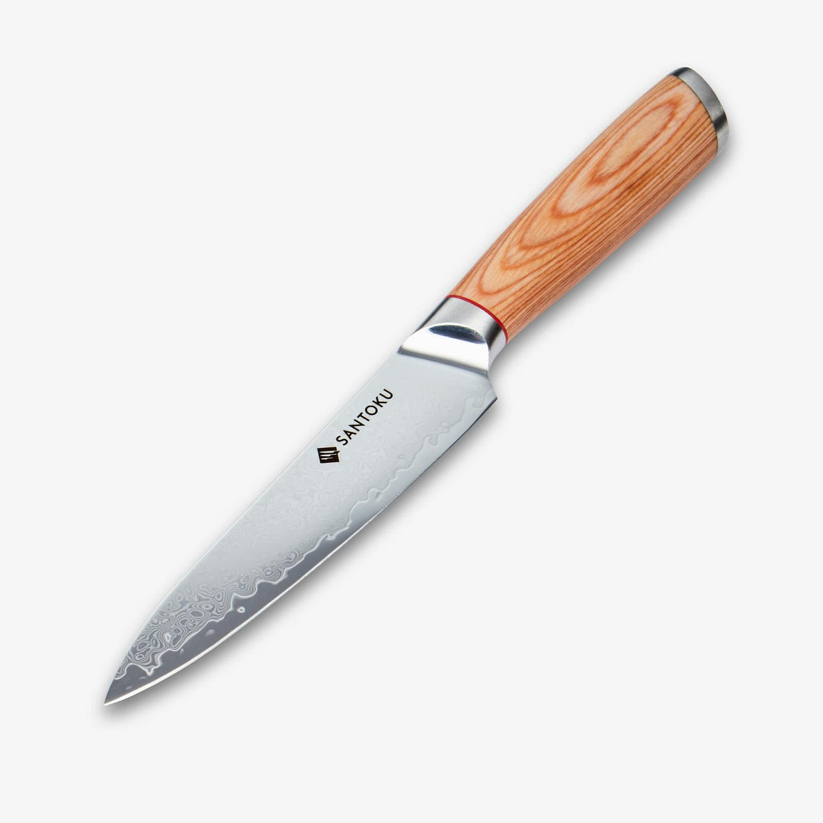 Haruta Cuchillo multiusos japonés de acero damasco VG10 de 5 pulgadas con mango de madera y funda