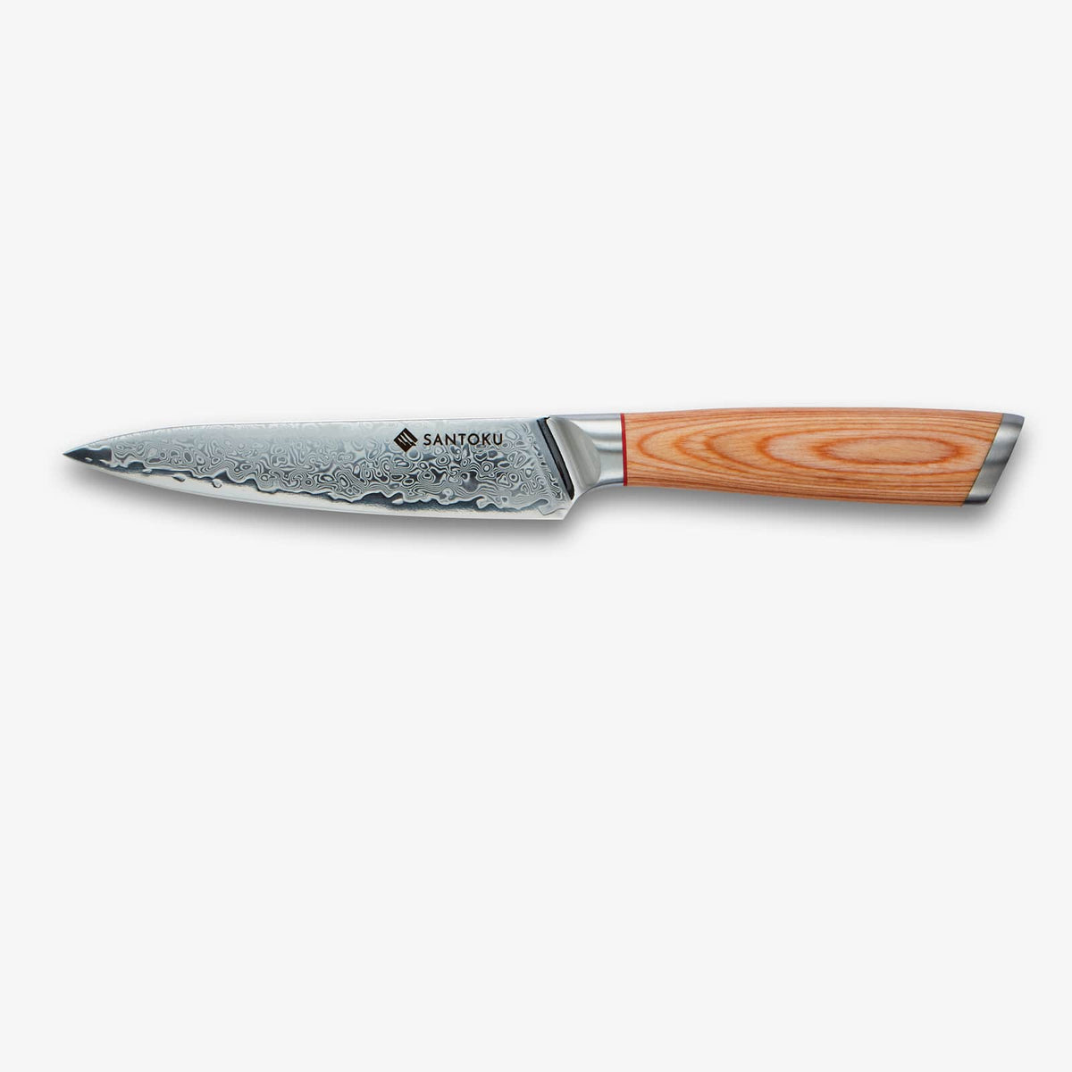 Haruta Cuchillo multiusos japonés de acero damasco VG10 de 5 pulgadas con mango de madera y funda