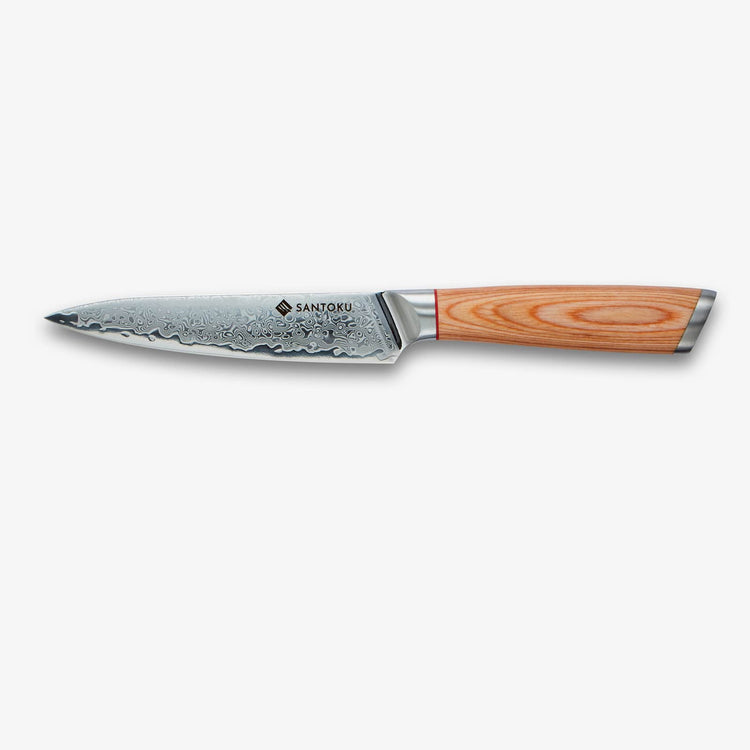Haruta Cuchillo multiusos japonés de acero damasco VG10 de 5 pulgadas con mango de madera y funda