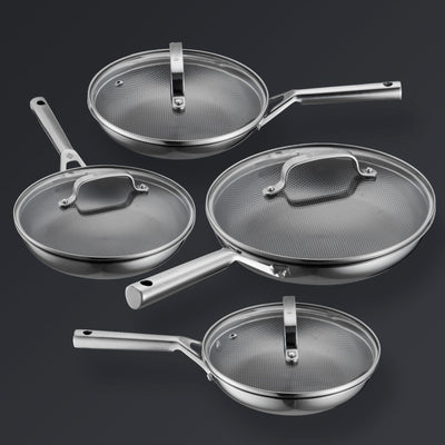 Hive Hybrid™ 8-Piece Pan & Lid Set (4 Frying Pans + 4 Matching Lids)