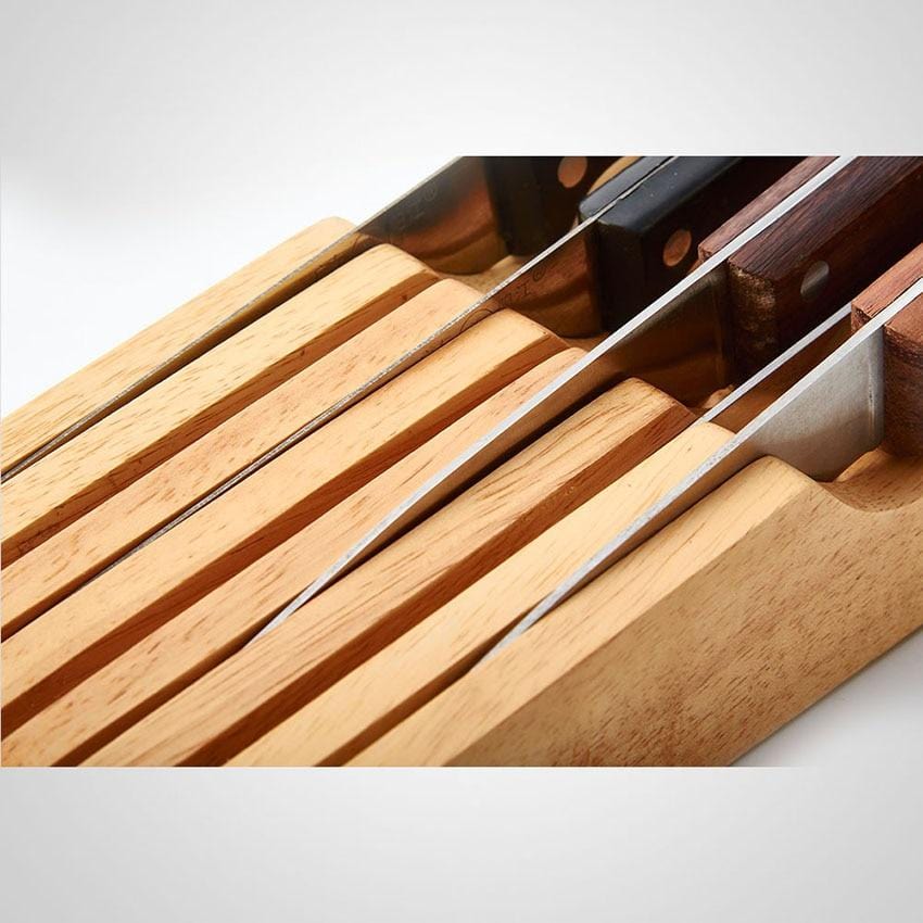 Cajón de cuchillo de cocina | Organizador de madera de mesa