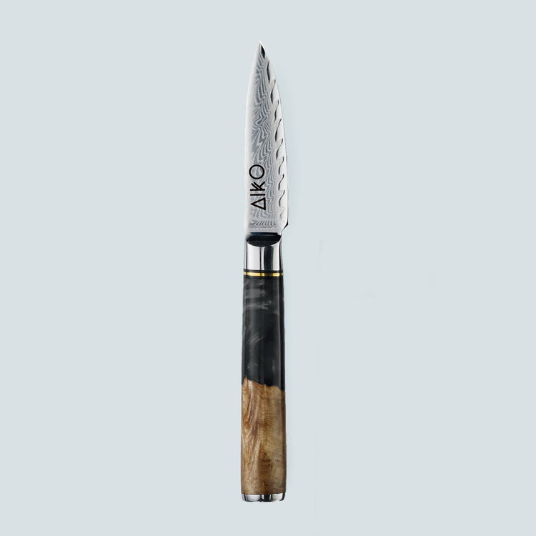 Aiko Black Damascus Steel Knife with Coloured Black Resin Handle