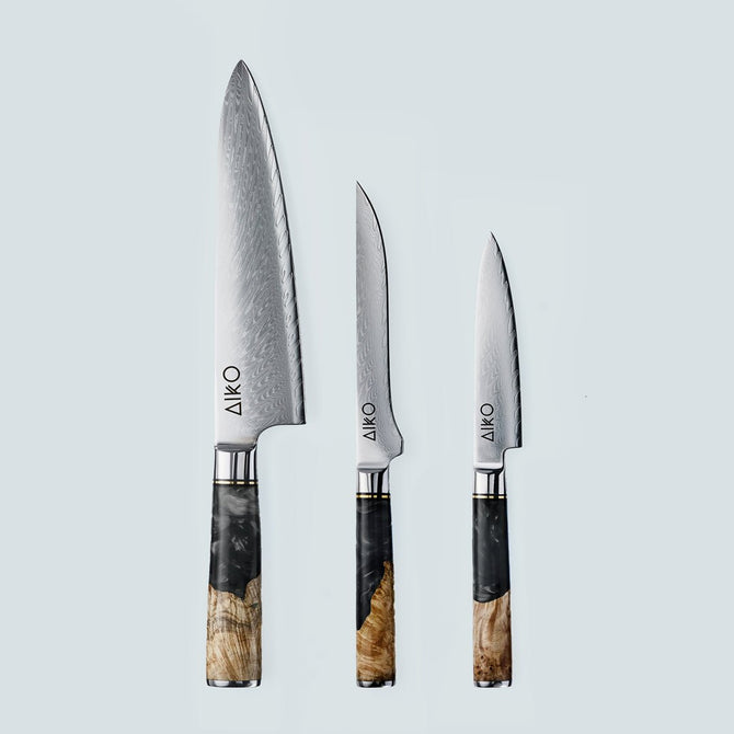 Aiko Black Damascus Steel Knife with Coloured Black Resin Handle