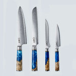 Cuchillo Aiko de Acero Damasco Azul con Mango de Resina de Color Azul