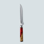 Cuchillo Aiko de acero damasco rojo con mango de resina de color rojo