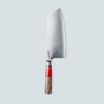 Cuchillo Aiko de acero damasco rojo con mango de resina de color rojo