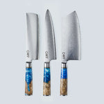 Cuchillo Aiko de Acero Damasco Azul con Mango de Resina de Color Azul