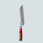 Cuchillo Aiko de acero damasco rojo con mango de resina de color rojo
