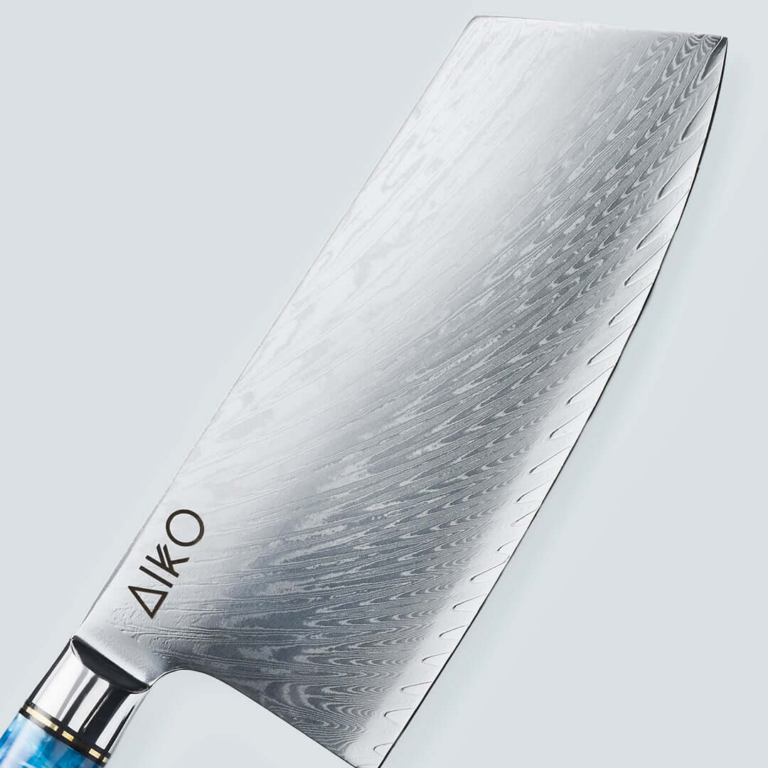 AIKO Azul (あいこ あいこ アイコ アイコ アイコ アイコ) Cuchillo de acero Damasco con mango de resina azul de color