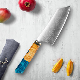 Cuchillos Makito De Acero Damasco Con Mango De Resina De Color Azul